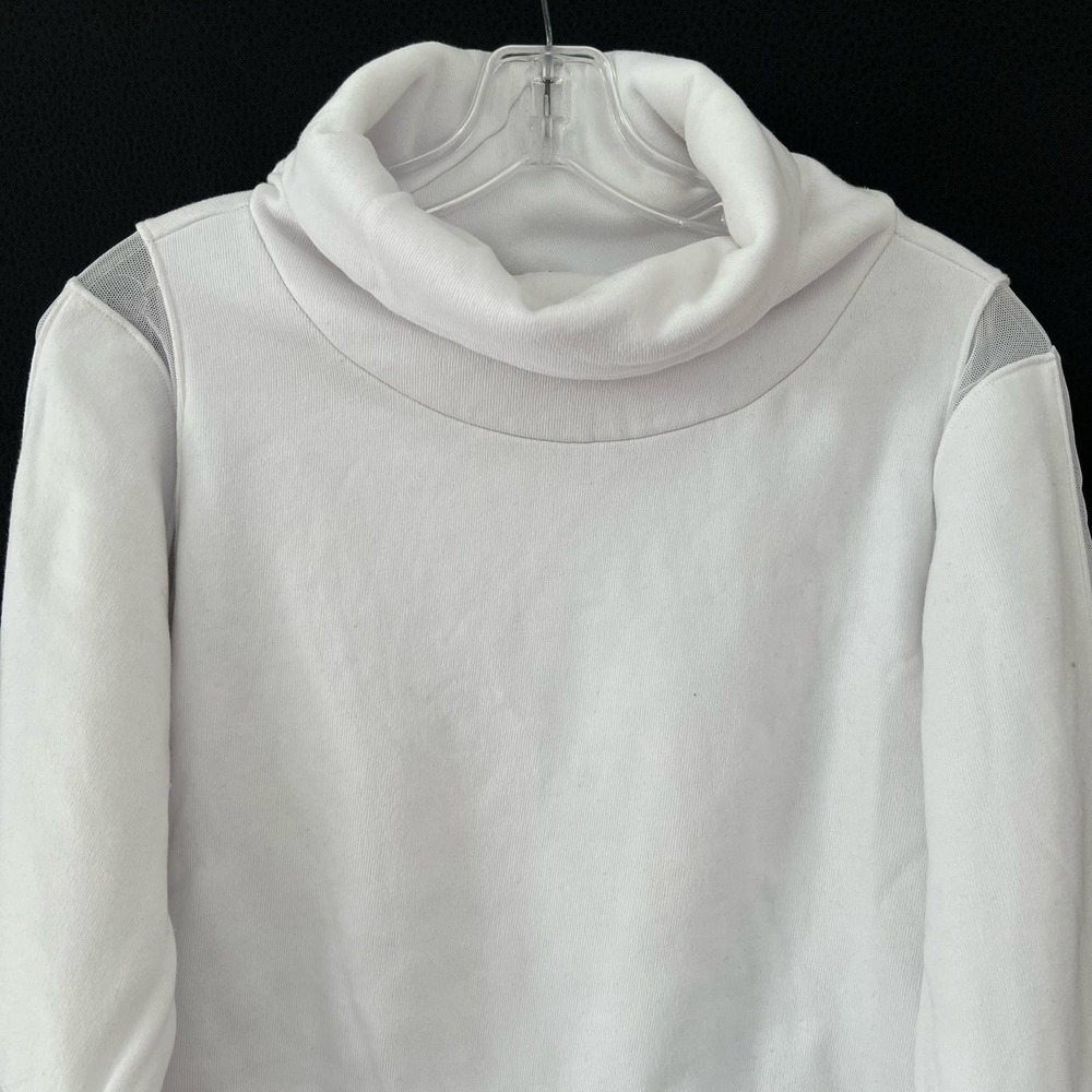 ALO Yoga White Cropped Turtleneck Sweatshirt with Mesh Trim - Picture 2 of 10